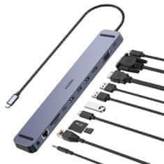 shumee Hub adaptéru dokovací stanice USB Typ C 11v1 100W PD šedý