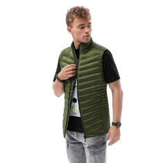 OMBRE Pánská prošívaná vesta SELBY tmavě zelená MDN24567 S-M