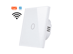 SmartLife Girier - Tuya, jednotlačítkový bílý skleněný nástěnný dotykový vypínač s WiFi a RF