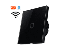SmartLife Girier - Tuya, jednotlačítkový černý skleněný nástěnný dotykový vypínač s WiFi a RF