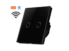 SmartLife Girier - Tuya, dvoutlačítkový černý skleněný nástěnný dotykový vypínač s WiFi a RF