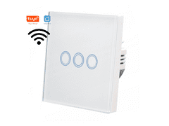 SmartLife Girier - Tuya, trojtlačítkový bílý skleněný nástěnný dotykový vypínač s WiFi a RF