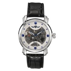Daklos Luxusní bílé hodinky WINNER s průhledným strojkem s modrými detaily - automatické