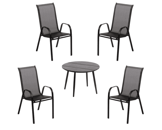 IWHOME Jídelní set ELCHE antracit + 4x židle VALENCIA 2 černá IWH-10150038