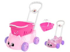 Mikro Trading Nákupní vozík růžový s motivem kočky s odnímatelným košíkem v síťce