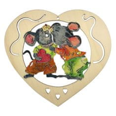AMADEA Dřevěná ozdoba barevná srdce s myškami 15 cm