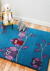4sleep Dětský kusový koberec Sovičky na tyrkysovém podkladu Modrá BELLA 20/20/100 100x200 1cm až 1,9cm Zvířatka