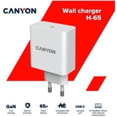 Canyon síťová nabíječka CH-65 (65W) PD, vstup 100-240V, výstup USB-C1/C2 5-20V, power delivery