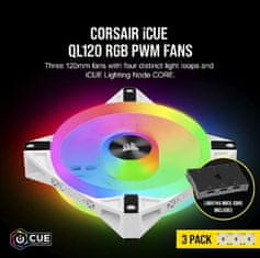 Corsair ventilátor QL Series QL120 RGB LED, 3x 120mm, Lighting Node CORE, bílá
