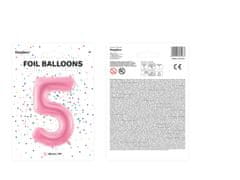 PartyDeco Fóliový balónek Číslo 5 světle růžový 86cm