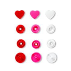 PRYM Plastové patentky "Color Snaps" srdíčka, Prym Love, 12,4 mm, 30 ks, červené/růžové/bílé