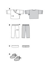 Burda Střih Burda 9257 - Zavinovací tričko, tepláčky, čelenka a capáčky