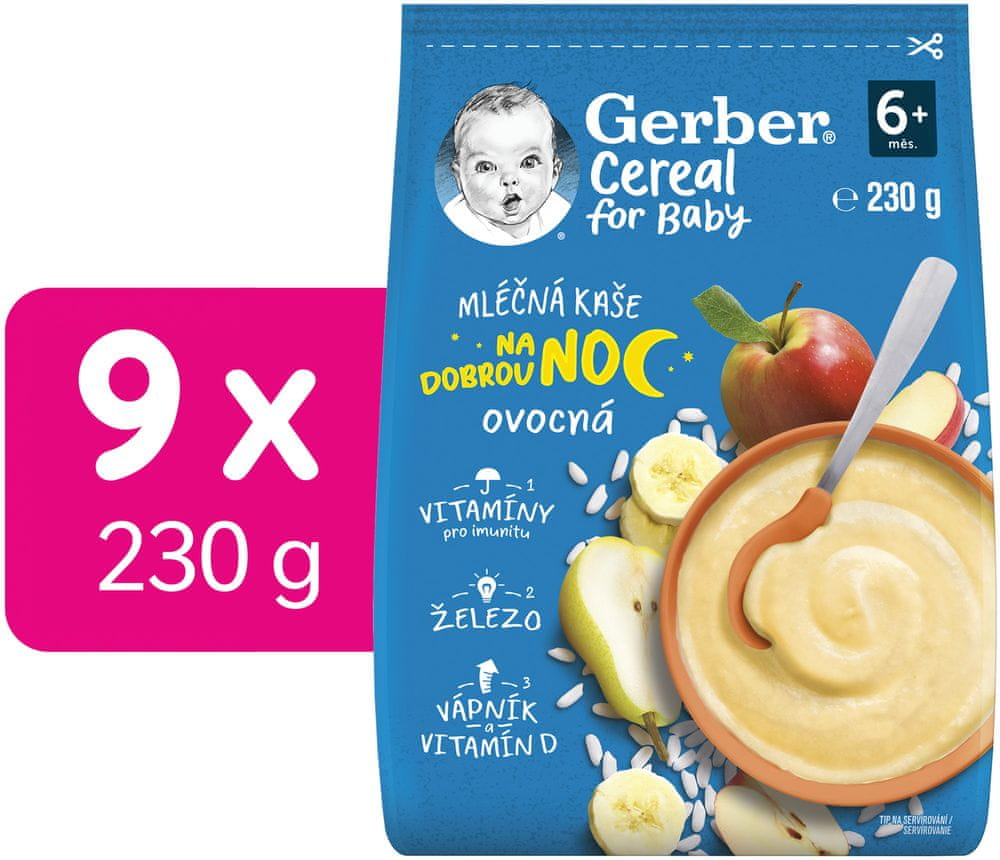 Levně Gerber Cereal mléčná kaše ovocná Dobrou noc 9x230 g