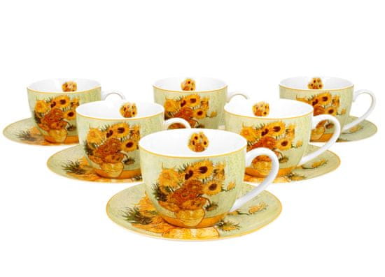 Duo Porcelánová kávová souprava, 6ks šálků s podšálky Vincent van Gogh - Sunflowers v dárkové krabičce - 6 x 280 ml