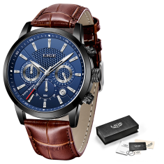 Lige Elegantní pánské hodinky v hnědé a modré barvě 9866-8 + dárek ZDARMA - exkluzivní módní doplněk!