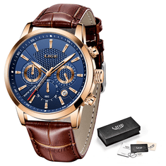 Lige Elegantní pánské hodinky hnědá/modrá 9866-9 s dárkem ZDARMA - móda pro muže!