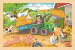 Goki Dřevěné puzzle Malý traktor 24 dílků