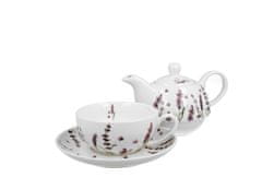 Duo Porcelánový šálek na čaj s konvičkou a podšálkem v dárkové krabičce Classic Lavender - 350 ml, 310 ml