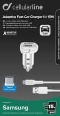 CellularLine Set Cellularline autonabíječky a USB-C kabelu, adaptivní nabíjení, 15W, bílá