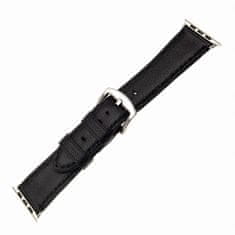 FIXED Kožený řemínek FIXED Berkeley pro Apple Watch 42/44/45/49mm se stříbrnou sponou, velikost L, černý