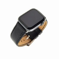 FIXED Kožený řemínek FIXED Berkeley pro Apple Watch 42/44/45/49mm se stříbrnou sponou, velikost L, černý