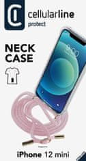 CellularLine Transparentní zadní kryt Cellularline Neck-Case s růžovou šňůrkou na krk pro Apple iPhone 12 MINI