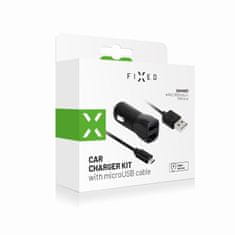 FIXED Set autonabíječky FIXED s 2xUSB výstupem a USB/micro USB kabelu, 1 metr, 15W Smart Rapid Charge, černá