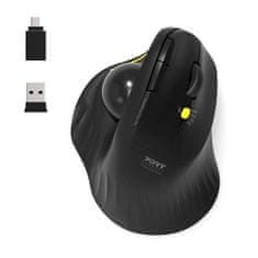 Port Designs PORT CONNECT ERGONOMIC TRACKBALL, bezdrátová ergonomická myš, 2,4 Ghz & Bluetooth, USB-A/C, černá
