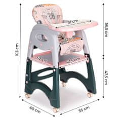 EcoToys Dětská jídelní židle 2v1 šedivo-růžová