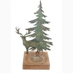 MojeParty Dekorace vánoční - Svícen Jelen a stromeček 24,5 cm