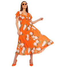 ITALY MODA Dámské šaty plisované květinové midi DANNI oranžové DHJ-SK-15722.67P_387938 Univerzální