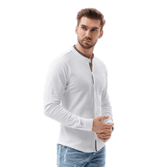 OMBRE Pánské tričko s dlouhým rukávem ABRA bílé MDN15018 XXL