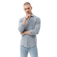 OMBRE Pánská košile s dlouhým rukávem ABELL šedá MDN15027 XL