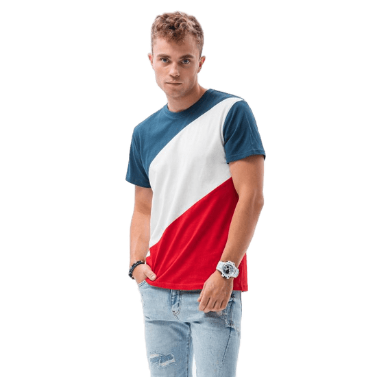 OMBRE Pánské tričko XEA tmavě modrá/červená MDN119906