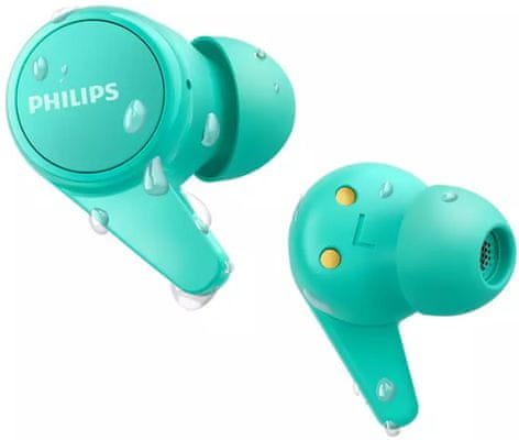  bezdrôtové pohodlné slúchadlá do uší philips tat1207 pekný zvuk dynamické meniče nabíjacie puzdro odolnosť potu aj vode handsfree režim mikrofón 
