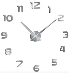 Daklos Velké nalepovací 3D nástěnné analogové hodiny - Všechna čísla - stříbrné