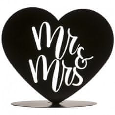MojeParty Dekorace na dort Srdce černé metalické Mr & Mrs 14,5 cm