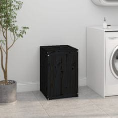 shumee Box na prádlo černý 44 x 44 x 66 cm masivní borové dřevo
