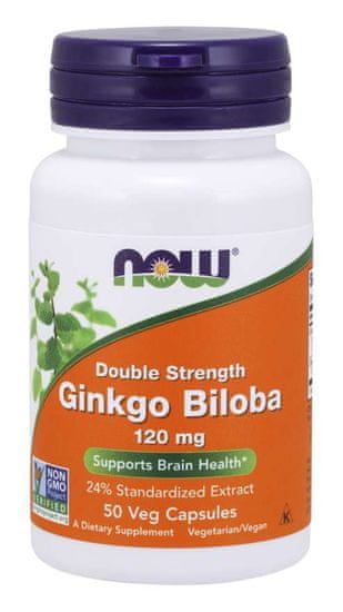 NOW Foods Ginkgo Biloba Double Strenght, 120 mg, 50 rostlinných kapslí