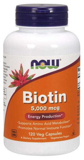 NOW Foods Biotin, 5000 ug, 120 rostlinných kapslí