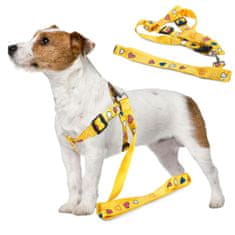 Iso Trade Postroj pro psa s vodítkem 135x2.5cm | žlutý