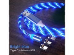 Bomba LED svítící magnetický USB kabel 3v1 pro iPhone/Android 1M Barva: Modrá