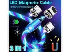 Bomba LED svítící magnetický USB kabel 3v1 pro iPhone/Android 1M Barva: Červená