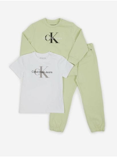Calvin Klein Sada holčičího trička, mikiny a tepláků v bílé a zelené barvě Calvin Klein Jeans