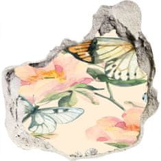 Wallmuralia Díra 3D fototapeta nálepka Motýli a květiny 100x100 cm