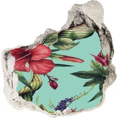 Wallmuralia Nálepka 3D díra na zeď Tropické květiny 100x100 cm