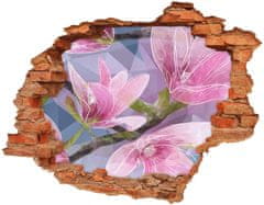 Wallmuralia 3D díra na zeď Růžová magnolie 90x70 cm