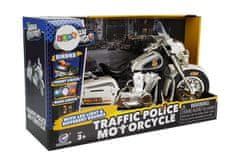 Černobílá policejní motorka se zvuky a světly