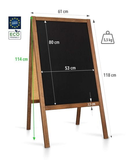 PRINTCARE Oboustranné dřevěné reklamní áčko s křídovou tabulí 61x118 cm