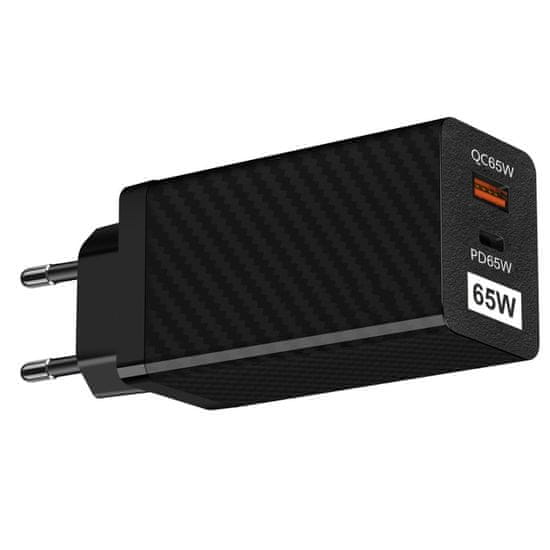 MG Fast GaN síťová nabíječka USB / USB-C 65W QC PD, černá